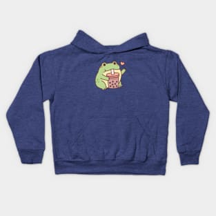 Cute Frog Loves Drinking Bubble Tea Kids Hoodie